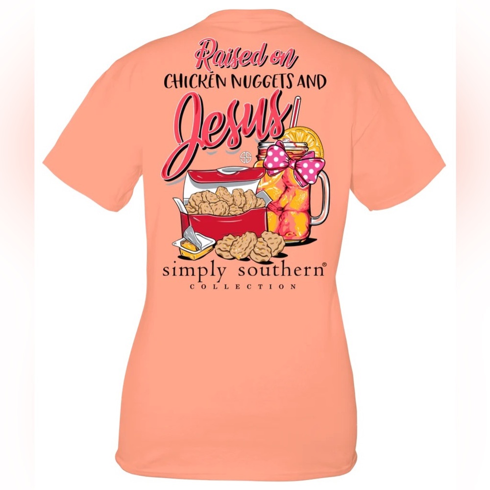 NWT Simply Southern graphic “raised on chicken nuggets and Jesus” sweet tea top